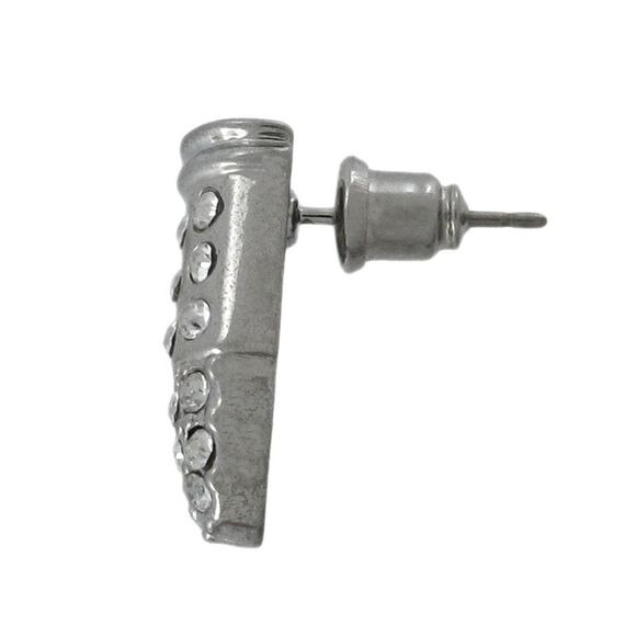 Beautiful Chrome Bullet Rhinestone Stud Earrings - Picture 2 of 3